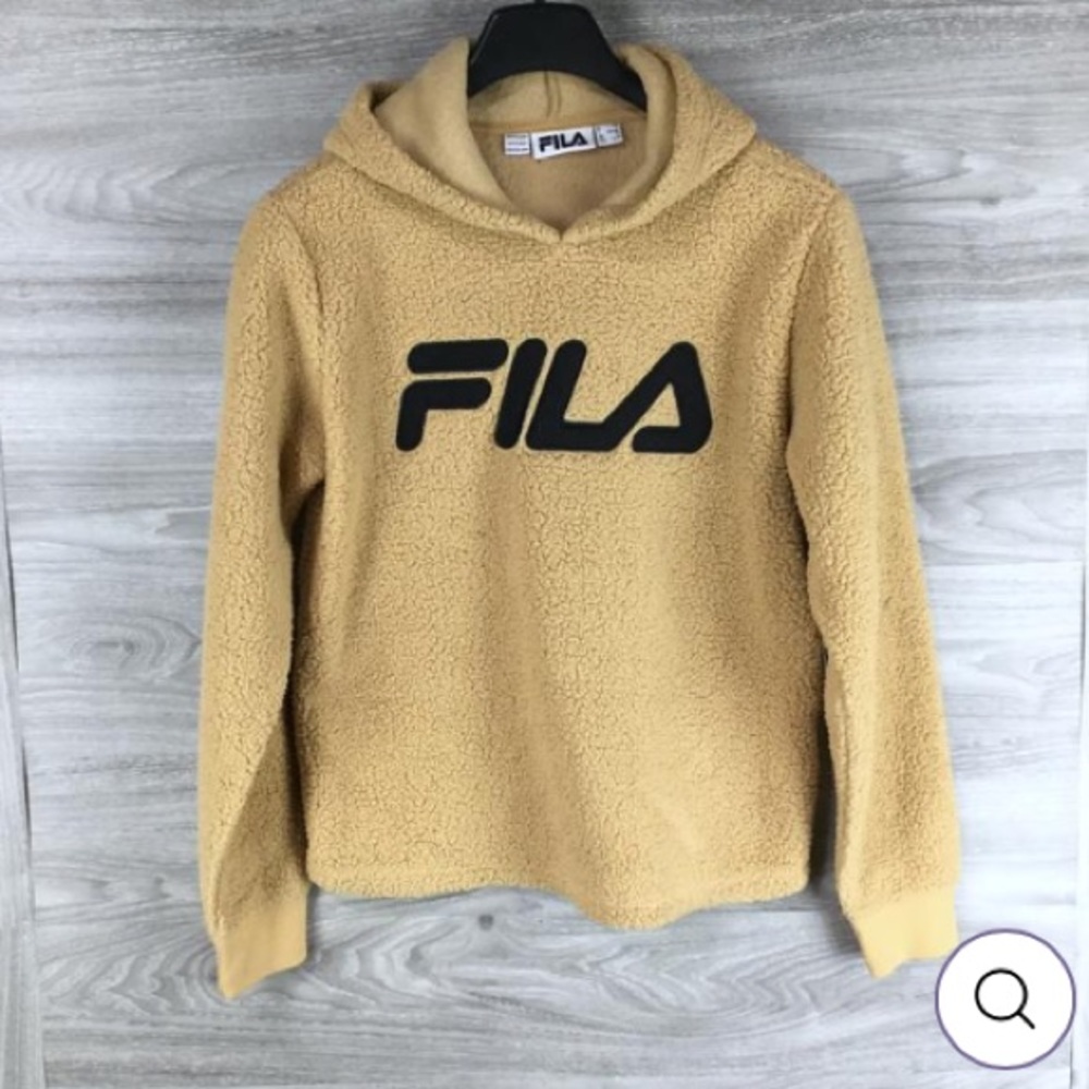 Fila Tan Faux Sherpa Pullover Hoodie Size Large
